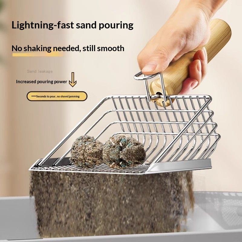 PawEquip Stainless Steel Cat Litter Scoop with Wooden Handle