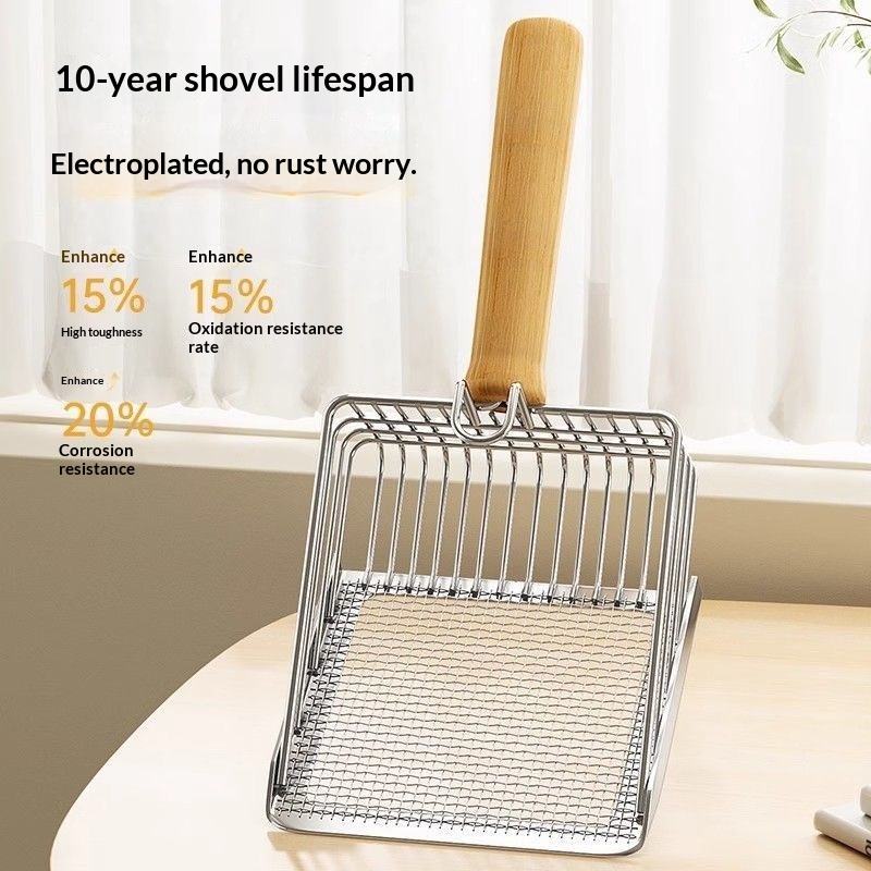 PawEquip Stainless Steel Cat Litter Scoop with Wooden Handle
